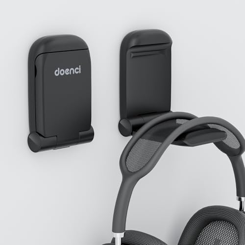 Headset Ständer - Klappbarer & Kleiner Headset Halterung mit Selbstklebendem Kopfhörer Ständer für Schreibtisch/Wand, Praktisches Kopfhörer Halterung für AirPods Max, Gaming Zubehör, Schwarz Bild 1