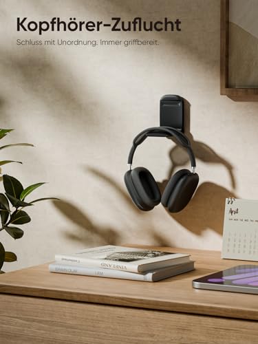 Headset Ständer - Klappbarer & Kleiner Headset Halterung mit Selbstklebendem Kopfhörer Ständer für Schreibtisch/Wand, Praktisches Kopfhörer Halterung für AirPods Max, Gaming Zubehör, Schwarz Bild 2