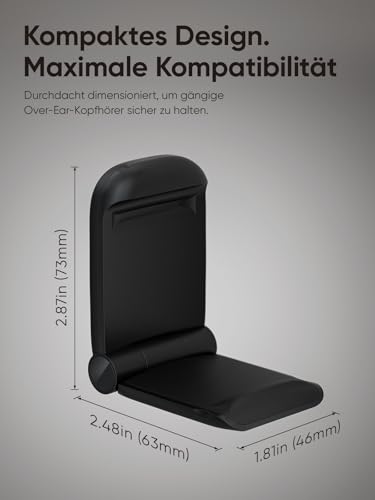 Headset Ständer - Klappbarer & Kleiner Headset Halterung mit Selbstklebendem Kopfhörer Ständer für Schreibtisch/Wand, Praktisches Kopfhörer Halterung für AirPods Max, Gaming Zubehör, Schwarz Bild 3