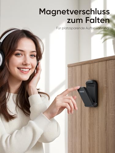 Headset Ständer - Klappbarer & Kleiner Headset Halterung mit Selbstklebendem Kopfhörer Ständer für Schreibtisch/Wand, Praktisches Kopfhörer Halterung für AirPods Max, Gaming Zubehör, Schwarz Bild 5