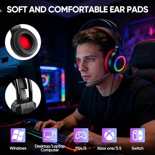 Mechanische Gaming-Tastatur, Maus und Mauspad und Gaming-Headset, kabelgebundenes LED-RGB-Hintergrundbeleuchtungs-Set für PC-Gamer und Xbox- und PS4-Benutzer – 4-in-1-Edition Bild 7