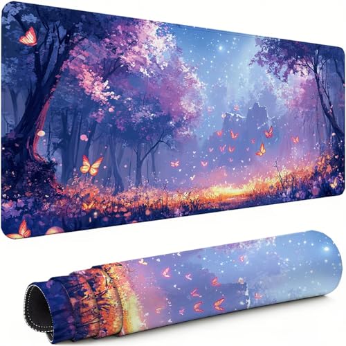 Gaming Mauspad XXL 1600x800x3mm Wald Mousepad, Große Speed Rutschfeste Schreibtischunterlage Schmetterling Verbessert Präzision und Geschwindigkeit mit Stoßdämpfung für Tastatur Maus Homeoffice xg-431 Bild 1