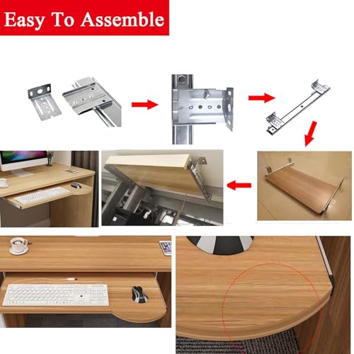 Verstellbare Tastaturablage mit Metallschienen, ausziehbare Schublade für Maus, Holz in 4 Farben, perfekt für Home Office und Gaming Setup Bild 4