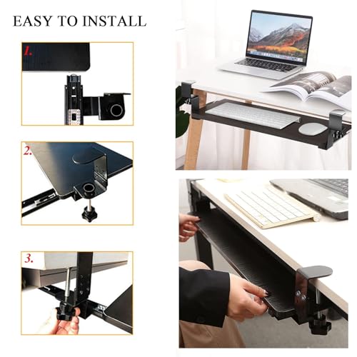 Verstellbare Untertisch-Tastaturablage mit C-Klemme, Premium-Schiebeplattform für Maus, verbesserte S und Effizienz, perfekt für Home Office und Gaming-Setup. Bild 4