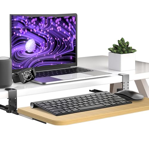 Tastaturablage mit ausziehbarem Design, verstellbar 520-750 mm, ausziehbare Schublade für Maus, Holzplattform, 520 x 240 mm, ideal für Home Office und Gaming Bild 1