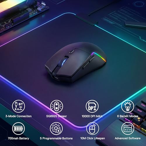 Redragon M730 Wireless Gaming Maus, 10000 DPI, 3-Verbindungsmodi, BT & 2.4G Wireless, 6 Makrotasten, zuverlässige Stromversorgung für PC/Mac/Laptop Bild 2