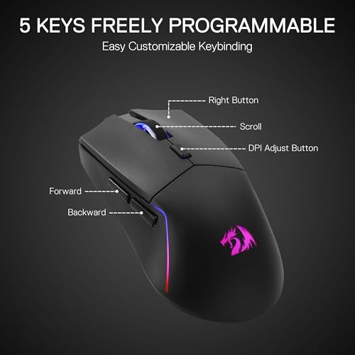 Redragon M730 Wireless Gaming Maus, 10000 DPI, 3-Verbindungsmodi, BT & 2.4G Wireless, 6 Makrotasten, zuverlässige Stromversorgung für PC/Mac/Laptop Bild 5