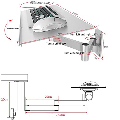Verstellbare Tastatur-Wandhalterung, silberfarbene Dual-Arm-Plattform für Tastatur/Maus, 40 cm, flexibles industrielles Regal, perfekt für Heimbüro und Gaming-Setup Bild 2
