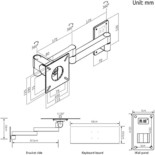 Verstellbare Tastatur-Wandhalterung, silberfarbene Dual-Arm-Plattform für Tastatur/Maus, 40 cm, flexibles industrielles Regal, perfekt für Heimbüro und Gaming-Setup Bild 3