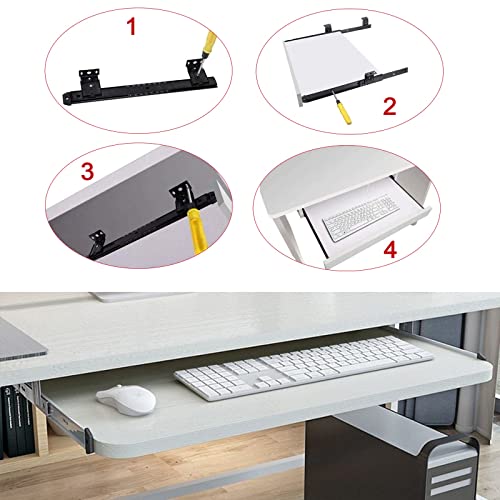 Verstellbare Tastaturablage unter dem Schreibtisch, platzsparendes Design, 55 cm x 27 cm, Schiebetür für Tastatur und Maus, perfekt für Heimbüro oder Gaming-Setup Bild 5