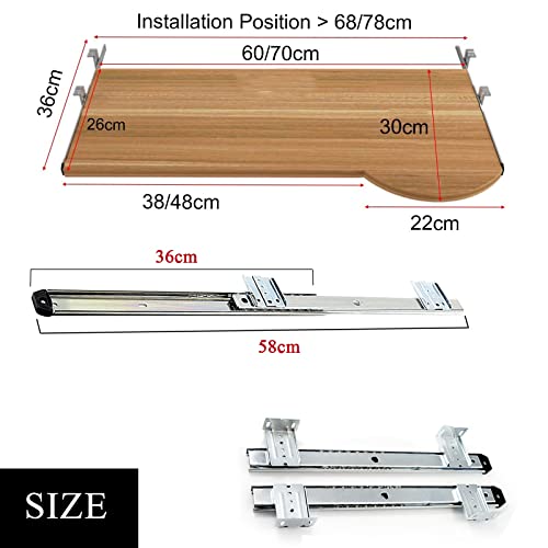 Verstellbare Tastaturablage, ausziehbar, 60/70 x 26 cm, kompatibel mit Computertastaturen und Mäusen, perfekt für Home Office & Gaming Setup (Teak-Finish, 70 x 26 cm) Bild 2