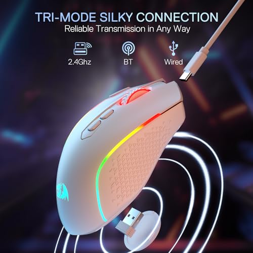 Redragon M810 MAX 3-Modi Wireless Gaming Maus, 12000 DPI, kabelgebundene/kabellose RGB-Maus mit Rapid Fire-Taste, 8 Makrotasten, 188 Stunden zuverlässige Stromversorgung für PC/Mac/Laptop Bild 3