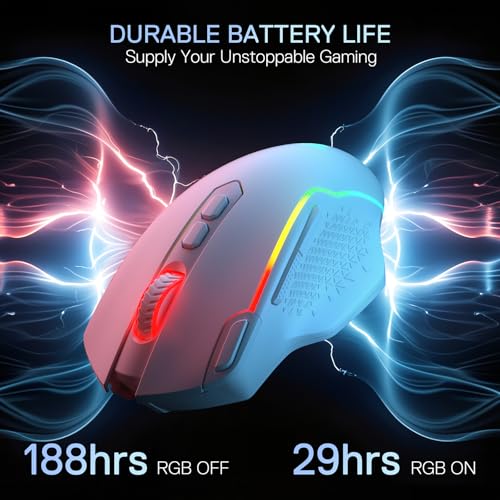 Redragon M810 MAX 3-Modi Wireless Gaming Maus, 12000 DPI, kabelgebundene/kabellose RGB-Maus mit Rapid Fire-Taste, 8 Makrotasten, 188 Stunden zuverlässige Stromversorgung für PC/Mac/Laptop Bild 6