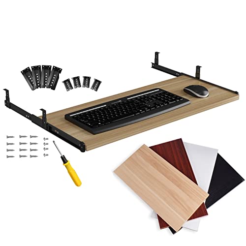 Tastaturablage unter dem Schreibtisch, mit 36 cm Schienen, Teak-Finish, 54 cm x 27 cm, verstellbare Maus-Plattform, platzsparendes Design für Home Office und Gaming Bild 1