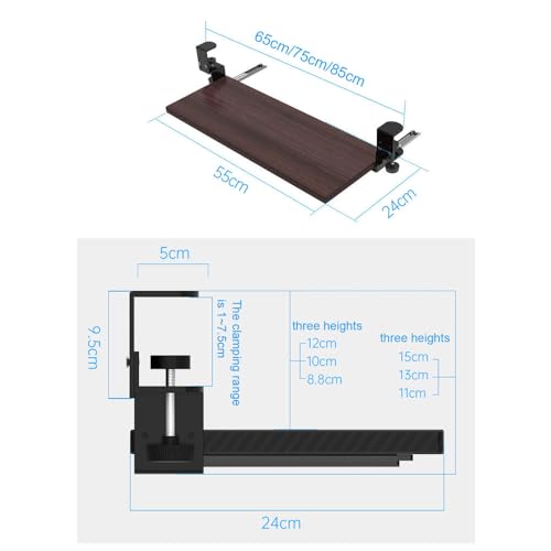 Verstellbare Untertisch-Tastaturablage mit Klemme, Schiebeschublade für Tastatur und Maus, 75 cm x 24 cm, platzsparende Lösung für Home Office und Gaming Setup Bild 2
