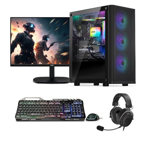 Basic Gaming Komplett PC Set Ryzen 7 5700G, 16 GB DDR4, 1000 GB SSD M.2, Windows 11 Pro 64bit + 24 Zoll 100hz Gamer Monitor + Tastatur, Maus, Headset Bundle, WLAN Bild 1