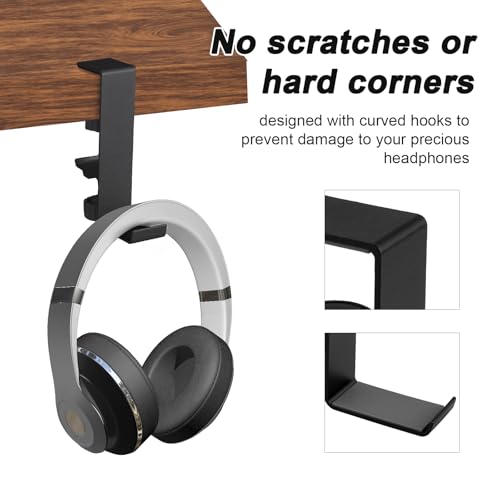 Untertisch-Kopfhörer-Halter, Aluminiumlegierung, Kopfhörer-Klemmhalterung, Haken, Ständer, Aufhänger, Halterung, universelle Passform, Gaming-Headset-Rack, Schreibtischaufhänger zur Aufbewahrung Bild 3