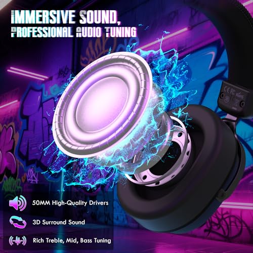 ATTACK SHARK L30PRO Kabelloses Gaming-Headset, 7.1 Surround Sound, EQ-Modi, 50-mm-Treiber, Tri-Modus, 1100-mAh-Akku, Over-Ear-Headset mit Abnehmbarem Noise-Cancelling-Mikrofon für PC - Schwarz Bild 3