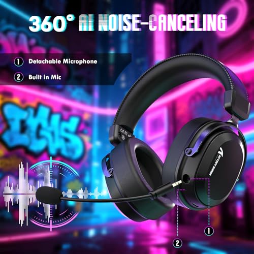 ATTACK SHARK L30PRO Kabelloses Gaming-Headset, 7.1 Surround Sound, EQ-Modi, 50-mm-Treiber, Tri-Modus, 1100-mAh-Akku, Over-Ear-Headset mit Abnehmbarem Noise-Cancelling-Mikrofon für PC - Schwarz Bild 5