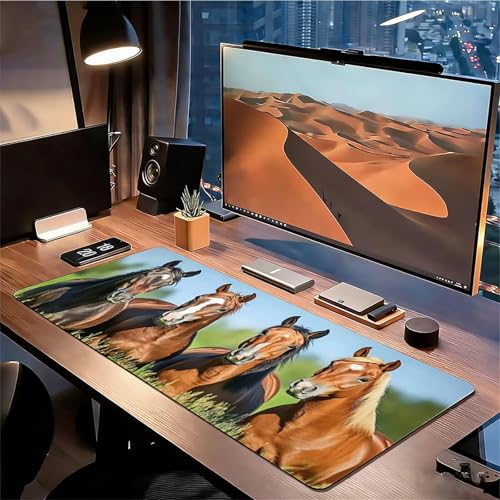 Gaming Mauspad XXL 1600x800x3mm Pferd Mousepad, Große Speed rutschfeste Schreibtischunterlage Landschaft Verbessert Präzision und Geschwindigkeit mit Stoßdämpfung für Tastatur Maus Homeoffice xg-479 Bild 3