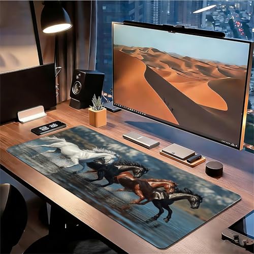 Gaming Mauspad XXL 1600x800x3mm Pferd Mousepad, Große Speed rutschfeste Schreibtischunterlage Tier Verbessert Präzision und Geschwindigkeit mit Stoßdämpfung für Tastatur und Maus Homeoffice xg-467 Bild 3