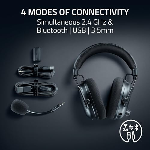Razer BlackShark V3 Pro Wireless ANC Gaming Headset für PC: Full Band Mic - 50mm Treiber - 2,4 GHz, Bluetooth, USB, 3,5 mm - Funktioniert mit PC, Mac, PS5, Nintendo Switch - Lange Akkulaufzeit - Niko Bild 7
