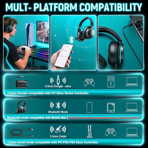 YPBDAN MD33 Wireless Gaming Headset für Xbox Series X PS5 PS4 Gaming Kopfhörer mit Mikrofon Bild 5