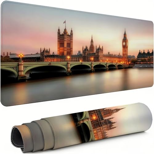 Gaming Mauspad XXL 1600x800x3mm London Mousepad, Große Speed rutschfeste Schreibtischunterlage Tower Bridge Verbessert Präzision und Geschwindigkeit mit Stoßdämpfung für Tastatur und Maus xg-509 Bild 1