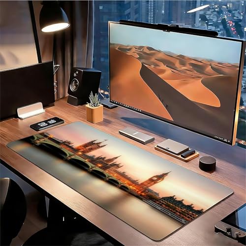 Gaming Mauspad XXL 1600x800x3mm London Mousepad, Große Speed rutschfeste Schreibtischunterlage Tower Bridge Verbessert Präzision und Geschwindigkeit mit Stoßdämpfung für Tastatur und Maus xg-509 Bild 3