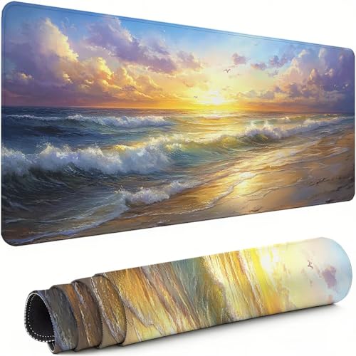 Gaming Mauspad XXL 1600x800x3mm Strand Mousepad, Große Speed rutschfeste Schreibtischunterlage Sonnenuntergang Verbessert Präzision und Geschwindigkeit mit Stoßdämpfung für Tastatur und Maus xg-545 Bild 1