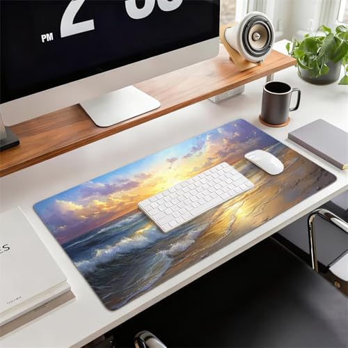 Gaming Mauspad XXL 1600x800x3mm Strand Mousepad, Große Speed rutschfeste Schreibtischunterlage Sonnenuntergang Verbessert Präzision und Geschwindigkeit mit Stoßdämpfung für Tastatur und Maus xg-545 Bild 2