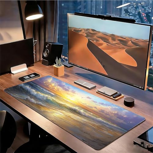Gaming Mauspad XXL 1600x800x3mm Strand Mousepad, Große Speed rutschfeste Schreibtischunterlage Sonnenuntergang Verbessert Präzision und Geschwindigkeit mit Stoßdämpfung für Tastatur und Maus xg-545 Bild 3
