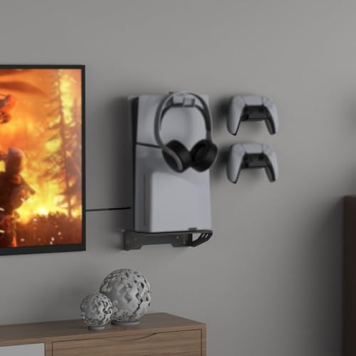 Wandhalterung Slim mit Headset-Halter und Controller-Haken, schwarze ABS-Halterung, platzsparendes Gaming-Setup Bild 2