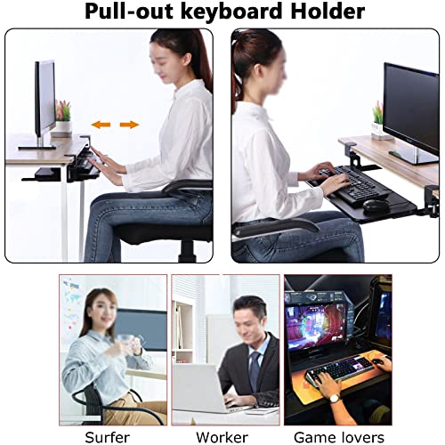 Verstellbare Tastatur- und Maus-Armlehne mit Schreibtischklemme - Ergonomische ausziehbare Ablage, 25 kg Tragkraft, einfache Installation, ideal für Home Office und Gaming Setup Bild 2