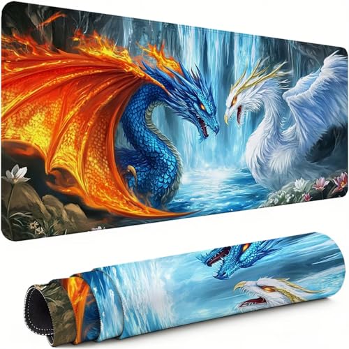 Gaming Mauspad XXL 1600x800x3mm Phönix Mousepad, Große Speed Rutschfeste Schreibtischunterlage Drachen Verbessert Präzision und Geschwindigkeit mit Stoßdämpfung für Tastatur und Maus Homeoffice xg-551 Bild 1