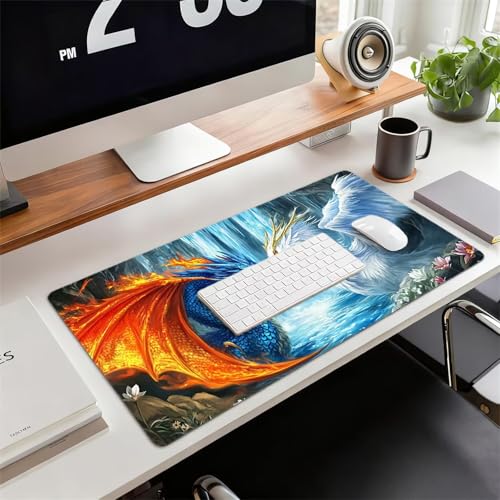 Gaming Mauspad XXL 1600x800x3mm Phönix Mousepad, Große Speed Rutschfeste Schreibtischunterlage Drachen Verbessert Präzision und Geschwindigkeit mit Stoßdämpfung für Tastatur und Maus Homeoffice xg-551 Bild 2