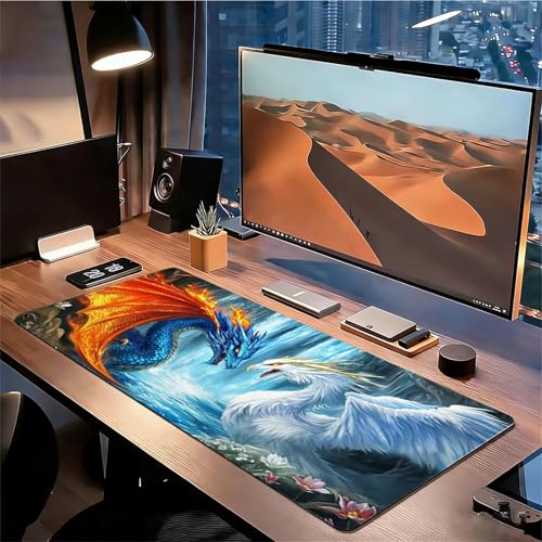 Gaming Mauspad XXL 1600x800x3mm Phönix Mousepad, Große Speed Rutschfeste Schreibtischunterlage Drachen Verbessert Präzision und Geschwindigkeit mit Stoßdämpfung für Tastatur und Maus Homeoffice xg-551 Bild 3