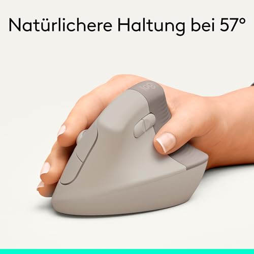 Logitech Lift Vertikale Ergonomische Maus, Kabellos, Bluetooth oder Logi Bolt USB-Empfänger, Leise Klicks, 4 Tasten, Kompatibel mit Windows/macOS/iPadOS, Laptop, PC - Sand Bild 3