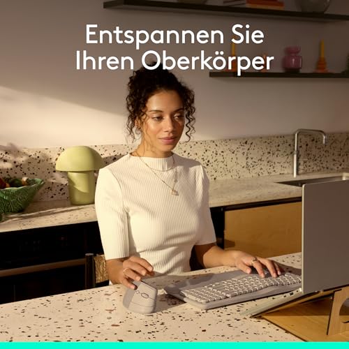 Logitech Lift Vertikale Ergonomische Maus, Kabellos, Bluetooth oder Logi Bolt USB-Empfänger, Leise Klicks, 4 Tasten, Kompatibel mit Windows/macOS/iPadOS, Laptop, PC - Sand Bild 4