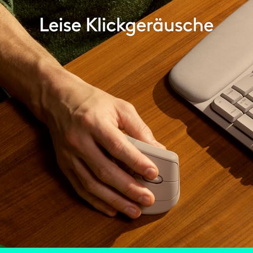 Logitech Lift Vertikale Ergonomische Maus, Kabellos, Bluetooth oder Logi Bolt USB-Empfänger, Leise Klicks, 4 Tasten, Kompatibel mit Windows/macOS/iPadOS, Laptop, PC - Sand Bild 7