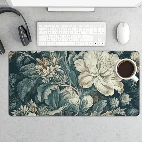 Schreibtischunterlage mit Blumenmotiv, groß, wasserdicht, rutschfeste Gummiunterseite, multifunktionale Maus, Tastatur, Gaming-Pad, große Computermatte für Home Office Bild 2