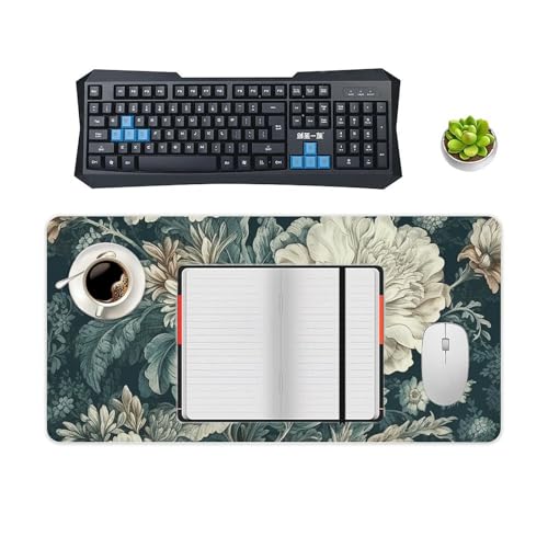 Schreibtischunterlage mit Blumenmotiv, groß, wasserdicht, rutschfeste Gummiunterseite, multifunktionale Maus, Tastatur, Gaming-Pad, große Computermatte für Home Office Bild 5