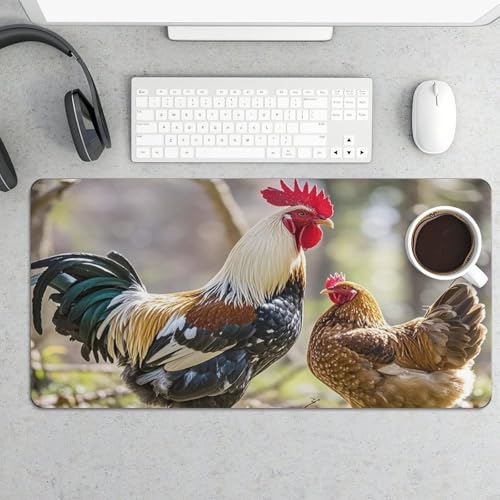 Schreibtischunterlage mit Hahn- und Henne-Motiv, groß, wasserdicht, rutschfeste Gummiunterseite, multifunktionale Maus, Tastatur, Gaming-Pad, große Computermatte für Home Office Bild 2