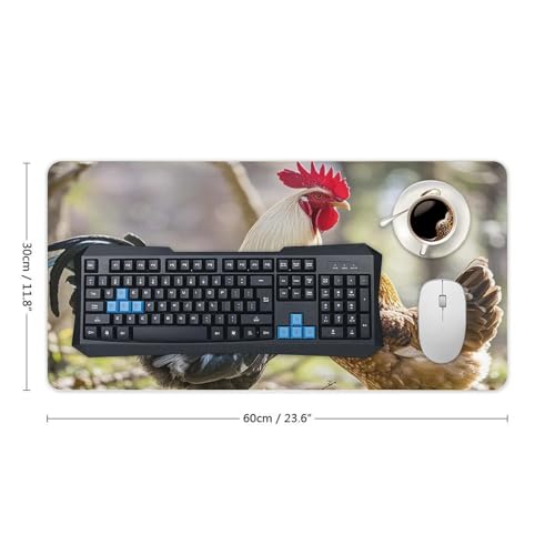 Schreibtischunterlage mit Hahn- und Henne-Motiv, groß, wasserdicht, rutschfeste Gummiunterseite, multifunktionale Maus, Tastatur, Gaming-Pad, große Computermatte für Home Office Bild 3