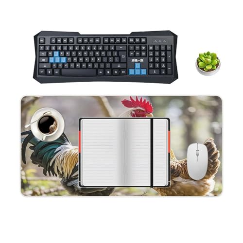 Schreibtischunterlage mit Hahn- und Henne-Motiv, groß, wasserdicht, rutschfeste Gummiunterseite, multifunktionale Maus, Tastatur, Gaming-Pad, große Computermatte für Home Office Bild 5