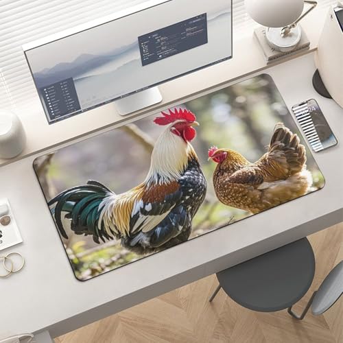 Schreibtischunterlage mit Hahn- und Henne-Motiv, groß, wasserdicht, rutschfeste Gummiunterseite, multifunktionale Maus, Tastatur, Gaming-Pad, große Computermatte für Home Office Bild 6
