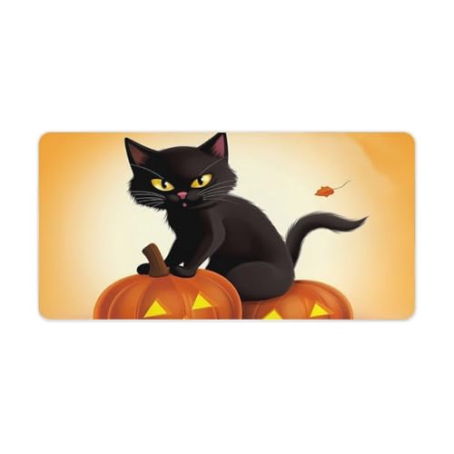 Halloween-Schreibtischunterlage mit schwarzen Katzen, Kürbis-Design, groß, wasserdicht, rutschfeste Gummiunterseite, multifunktionale Maus, Tastatur, Gaming-Pad, große Computermatte für Zuhause und Bild 1