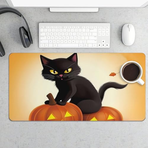 Halloween-Schreibtischunterlage mit schwarzen Katzen, Kürbis-Design, groß, wasserdicht, rutschfeste Gummiunterseite, multifunktionale Maus, Tastatur, Gaming-Pad, große Computermatte für Zuhause und Bild 2