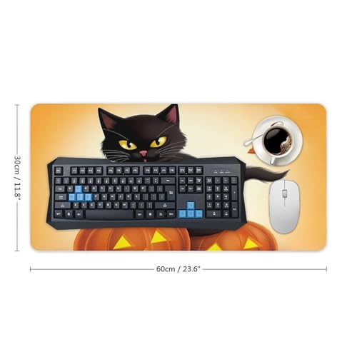 Halloween-Schreibtischunterlage mit schwarzen Katzen, Kürbis-Design, groß, wasserdicht, rutschfeste Gummiunterseite, multifunktionale Maus, Tastatur, Gaming-Pad, große Computermatte für Zuhause und Bild 3