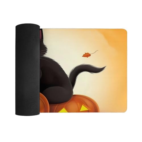 Halloween-Schreibtischunterlage mit schwarzen Katzen, Kürbis-Design, groß, wasserdicht, rutschfeste Gummiunterseite, multifunktionale Maus, Tastatur, Gaming-Pad, große Computermatte für Zuhause und Bild 4